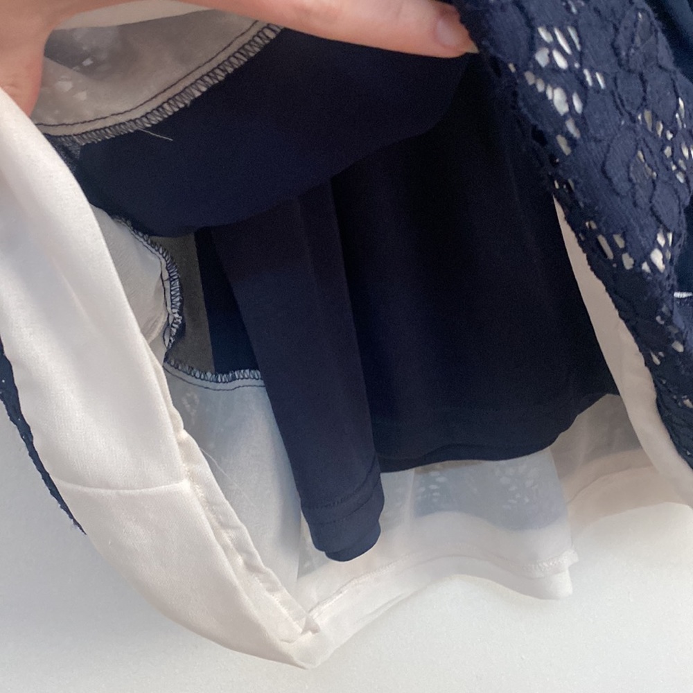 Caroline Morgan - Navy pleated babydoll dress with lace and white trim - Size 12 - Picture 3 of 9